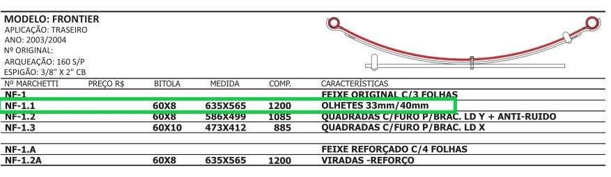 Mola Mestre Traseira Para Nissan Frontier 4x4 2002 até 2006 Com Buchas