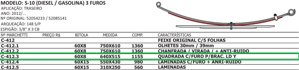Terceira Mola Traseira S10 2012 até 2016