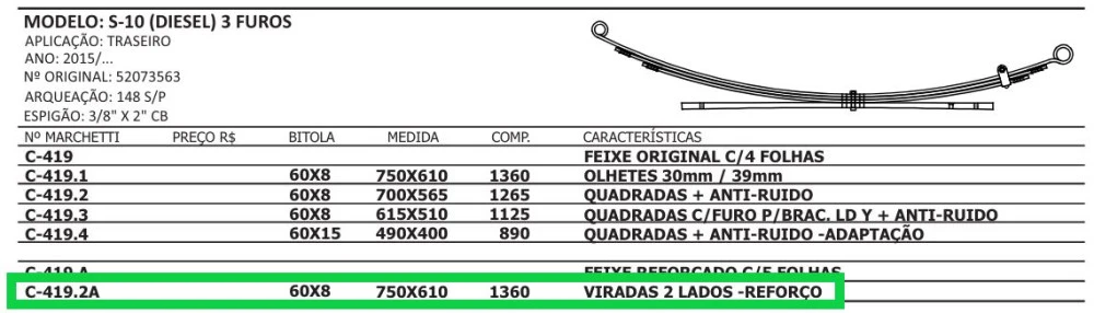 Mola Reforço Traseira S10 Diesel 2015/...
