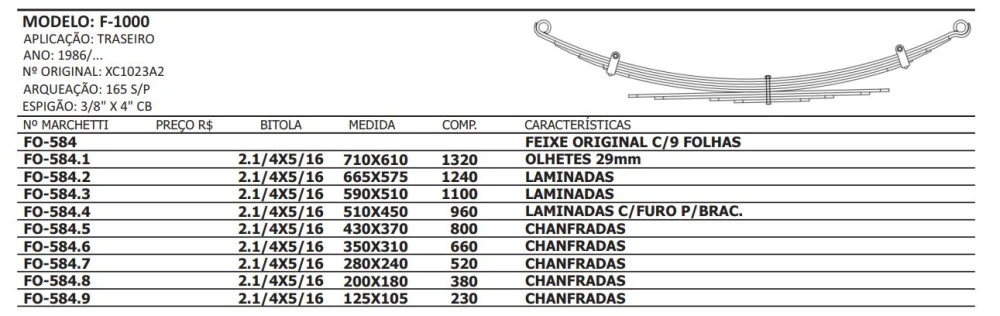 Feixe De Mola Traseiro F1000 1982/...Completo