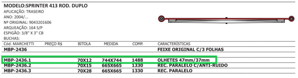 Mola Mestre Traseira Sprinter 413 Rodado Duplo