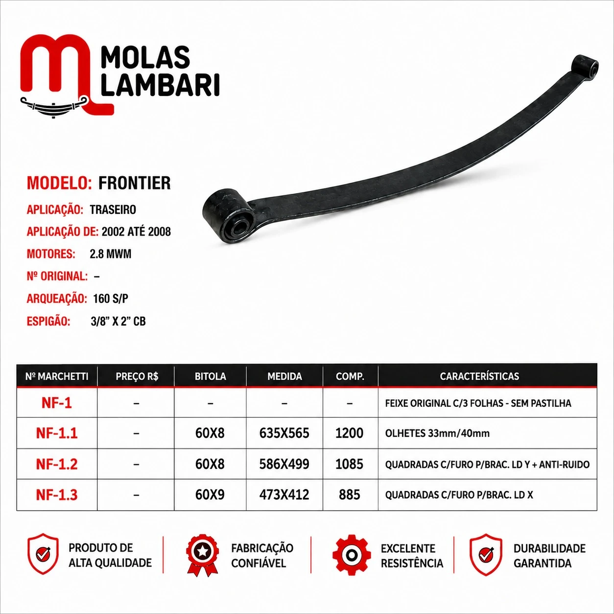 Mola Mestre Traseira Para Nissan Frontier 4x4 2002 até 2006 Com Buchas